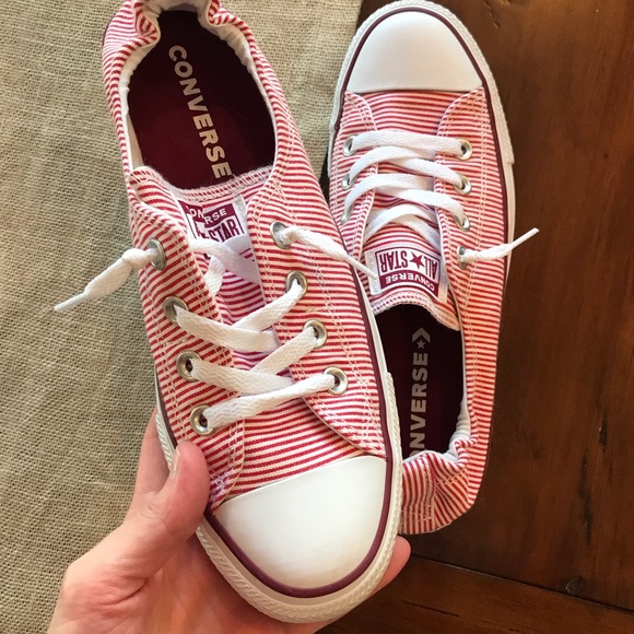 red and white striped converse